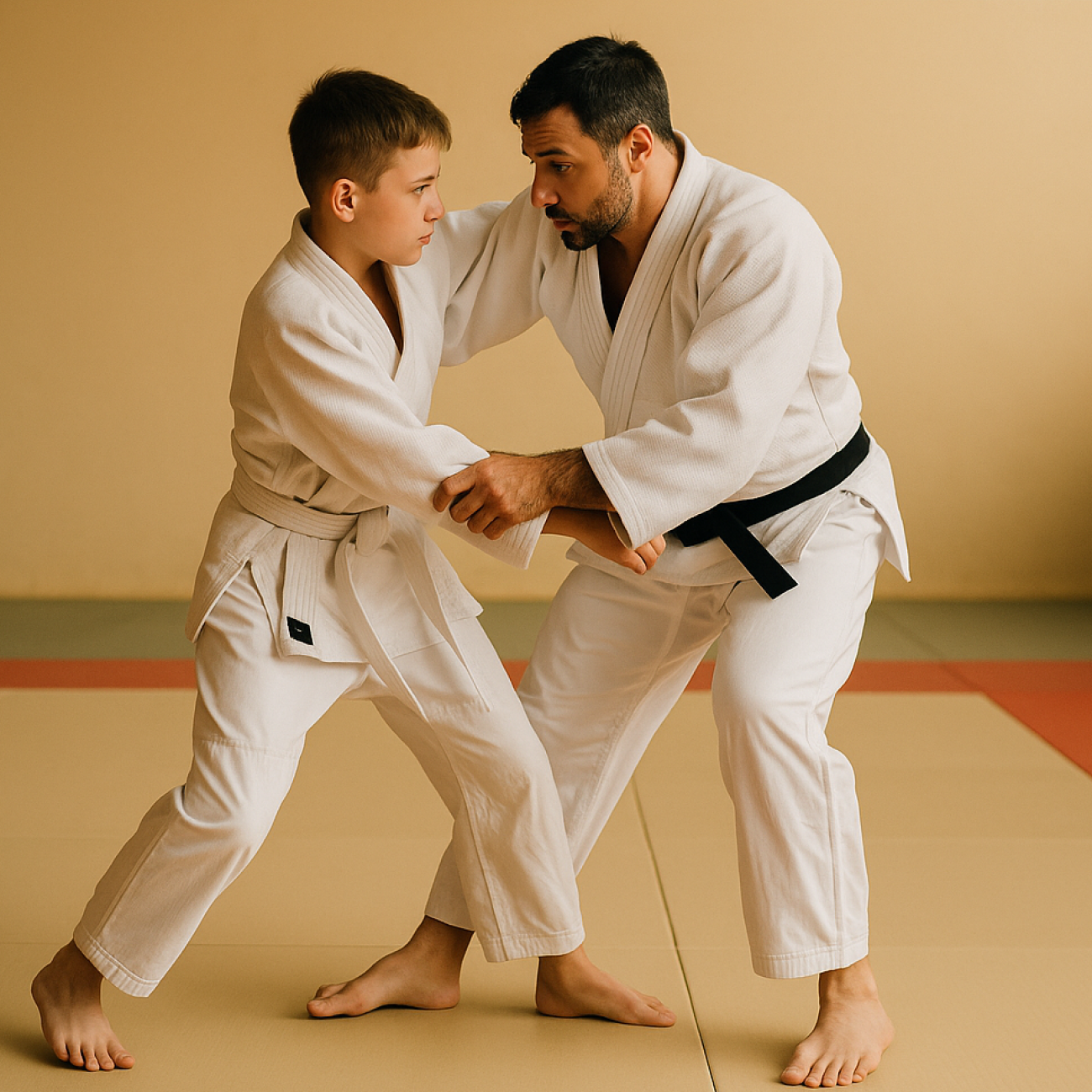 Adults practising judo